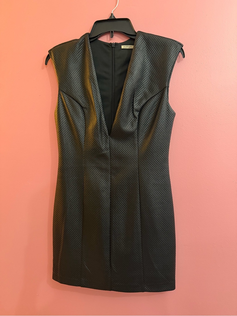 Mustard Seed Black Textured V-Neck Mini Dress